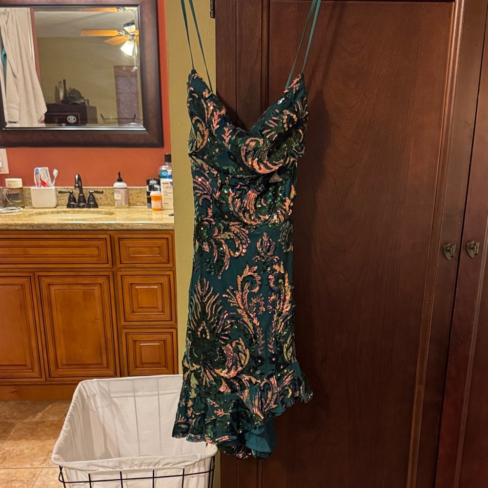 Selfie Leslie Green and Pink Mini Dress